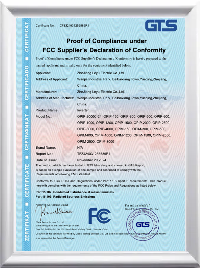 Proof of Compliance under<br> FCC Supplier's Declaration of Conformity