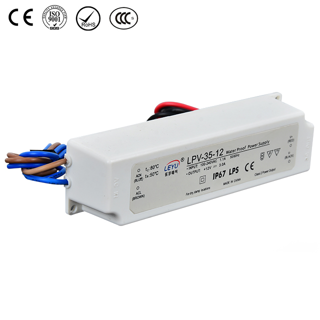 35W Waterproof Switching Power Supply IP67 Protected Plastic Casing 12V 24V Output Voltage 