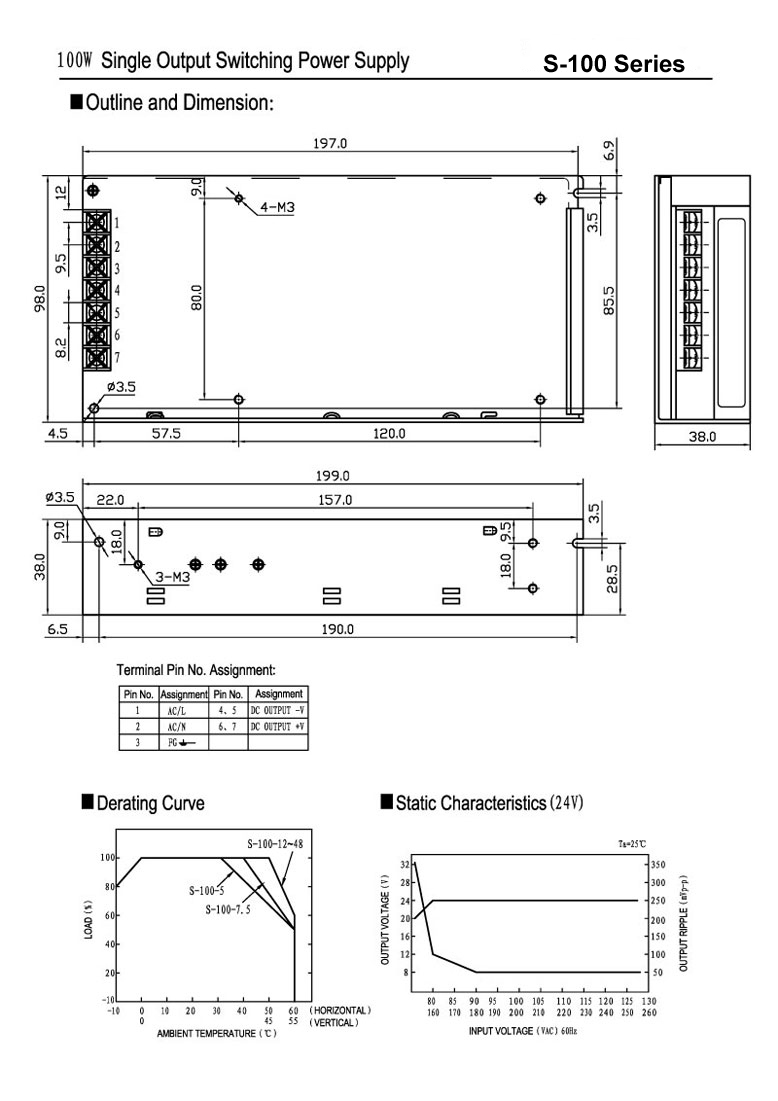 200W S-100 AC To DC Single Output Power Supply