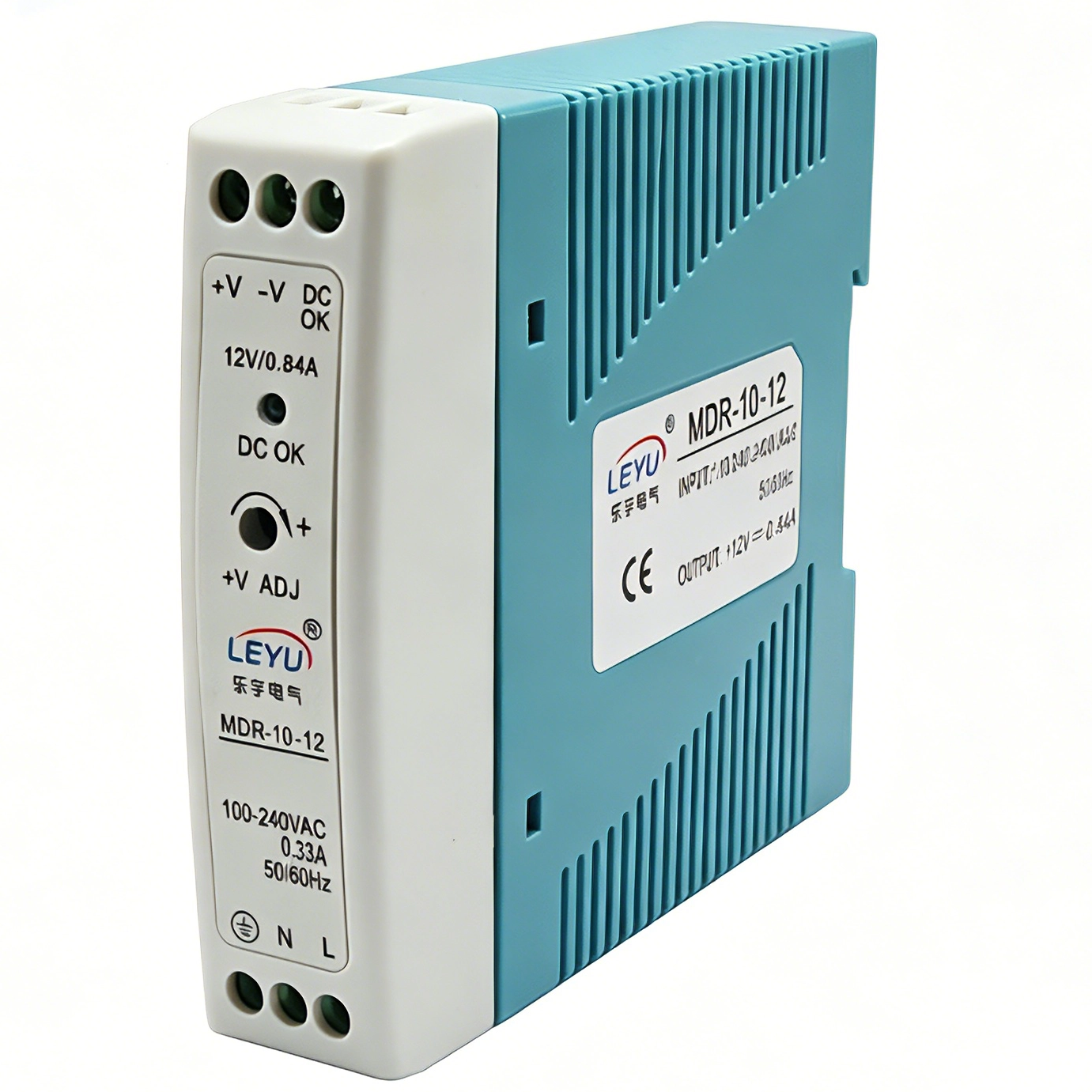 MDR-10 10W Ultra Slim DIN Rail Power Supply provides Industrial 85-264VAC AC-DC Conversion.
