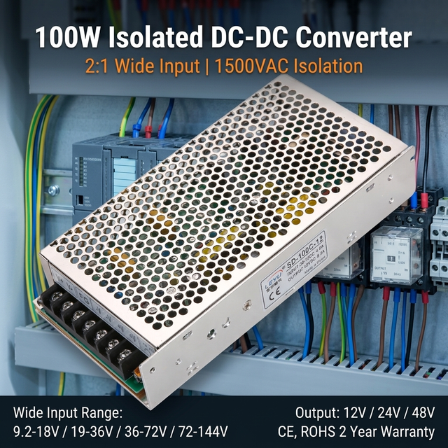 SD-100 100W DC-DC Converter with 12V Output and Wide 2:1 Input Range