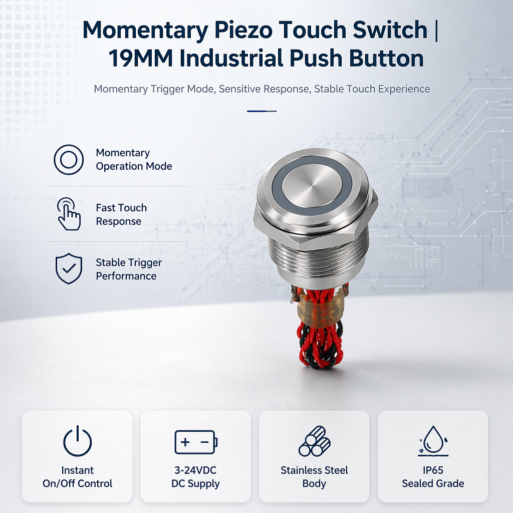 LEYU ZMPS 30A 30mm IP68 waterproof stainless steel piezo switch with ring LED illumination