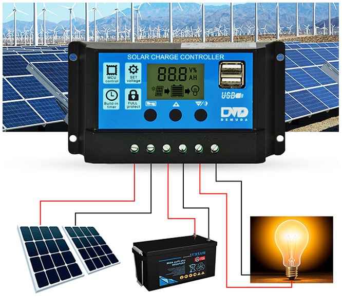 OPL-1230 PWM Solar Controller Front View LCD Display