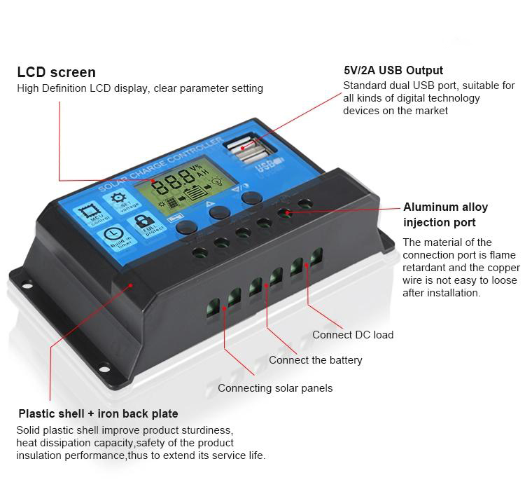 30A PWM Solar Charger Wiring Diagram 12V 24V