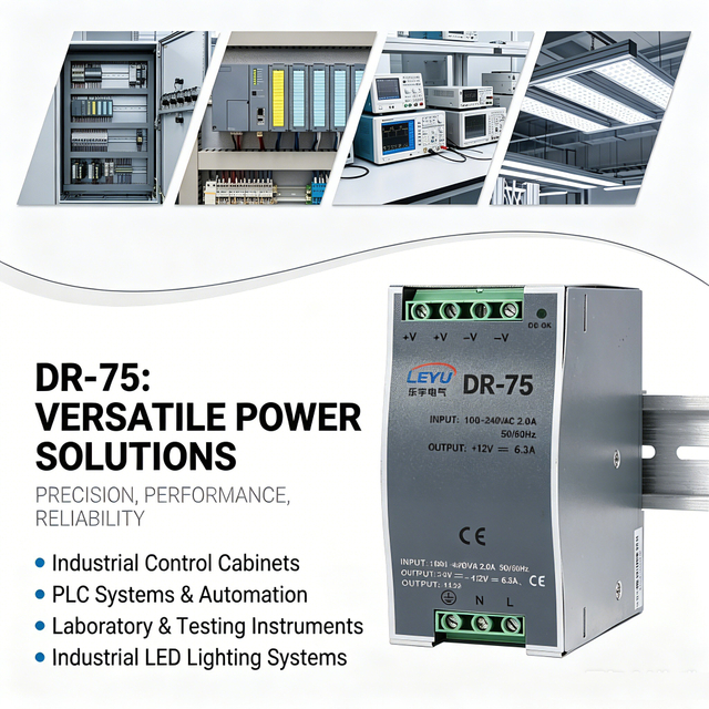 DR-75 Series 75W 12V 24V 48V Industrial DIN Rail Power Supply AC to DC Converter for PLC Control Panel Factory Automation