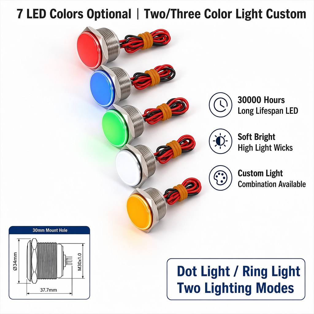 LEYU ZMPS 30A 30mm IP68 waterproof stainless steel piezo switch with ring LED illumination