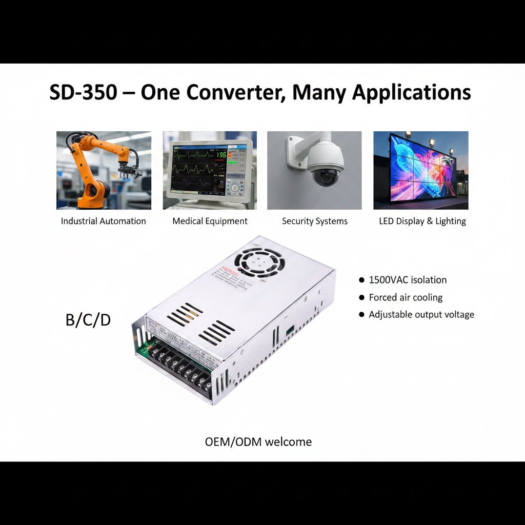350W Isolated DC-DC Converter with 2:1 Wide Input Range and Built-in Fan Cooling