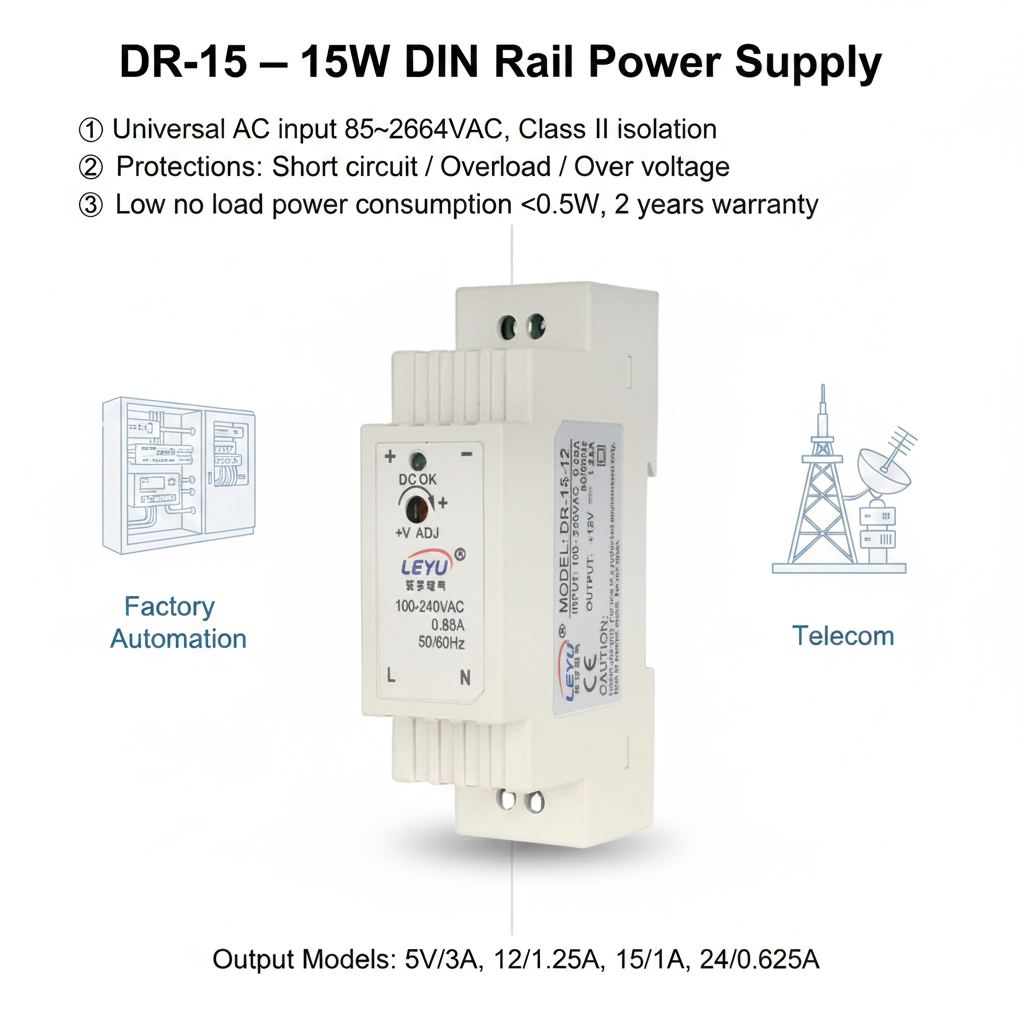 15W 12V Industrial Small Switch Power Supply for DIN Rail Systems